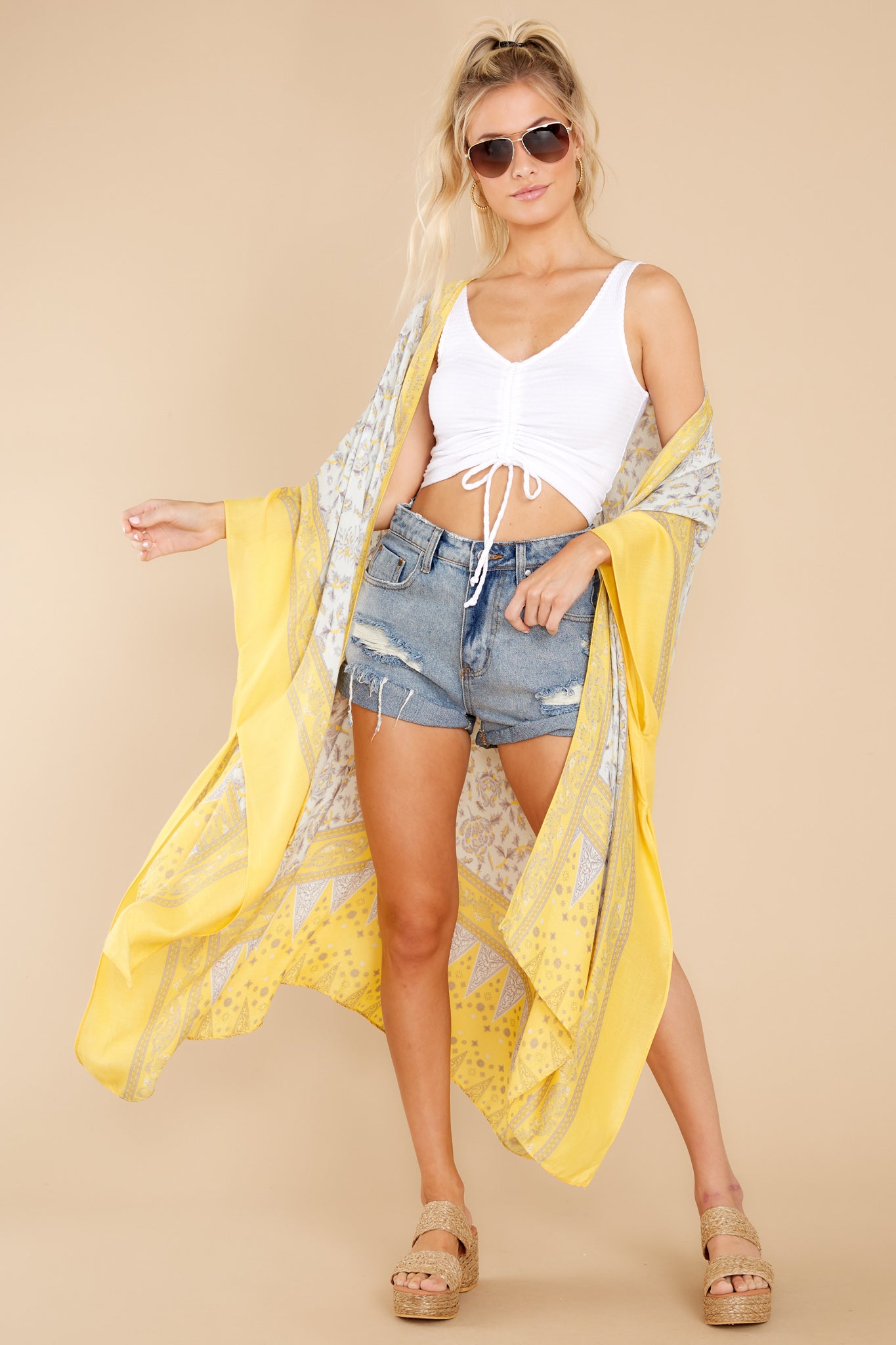 2 Wind In My Sails Lemon Yellow Multi Kimono at reddress.com