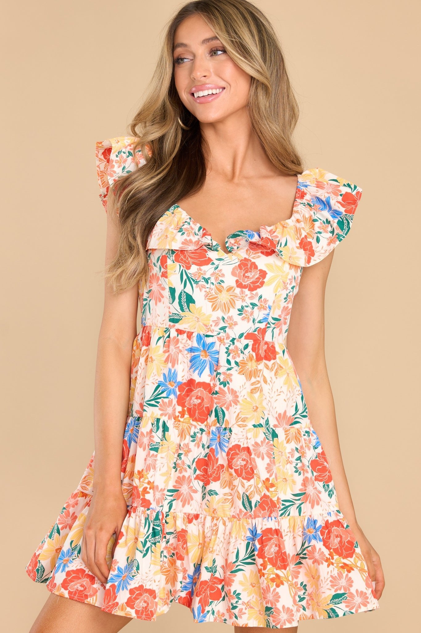 All Tangled Up Orange Multi Floral Print Dress - Red Dress