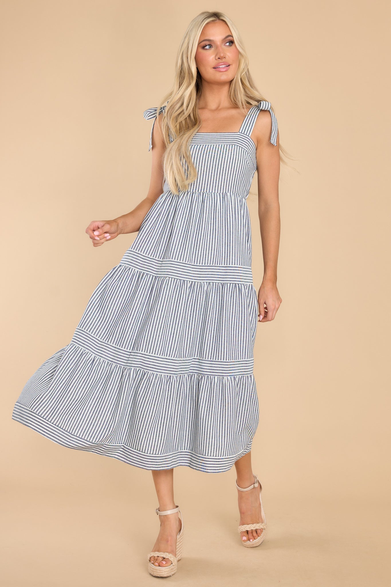 At The Orchard Navy Stripe Maxi Dress - Red Dress