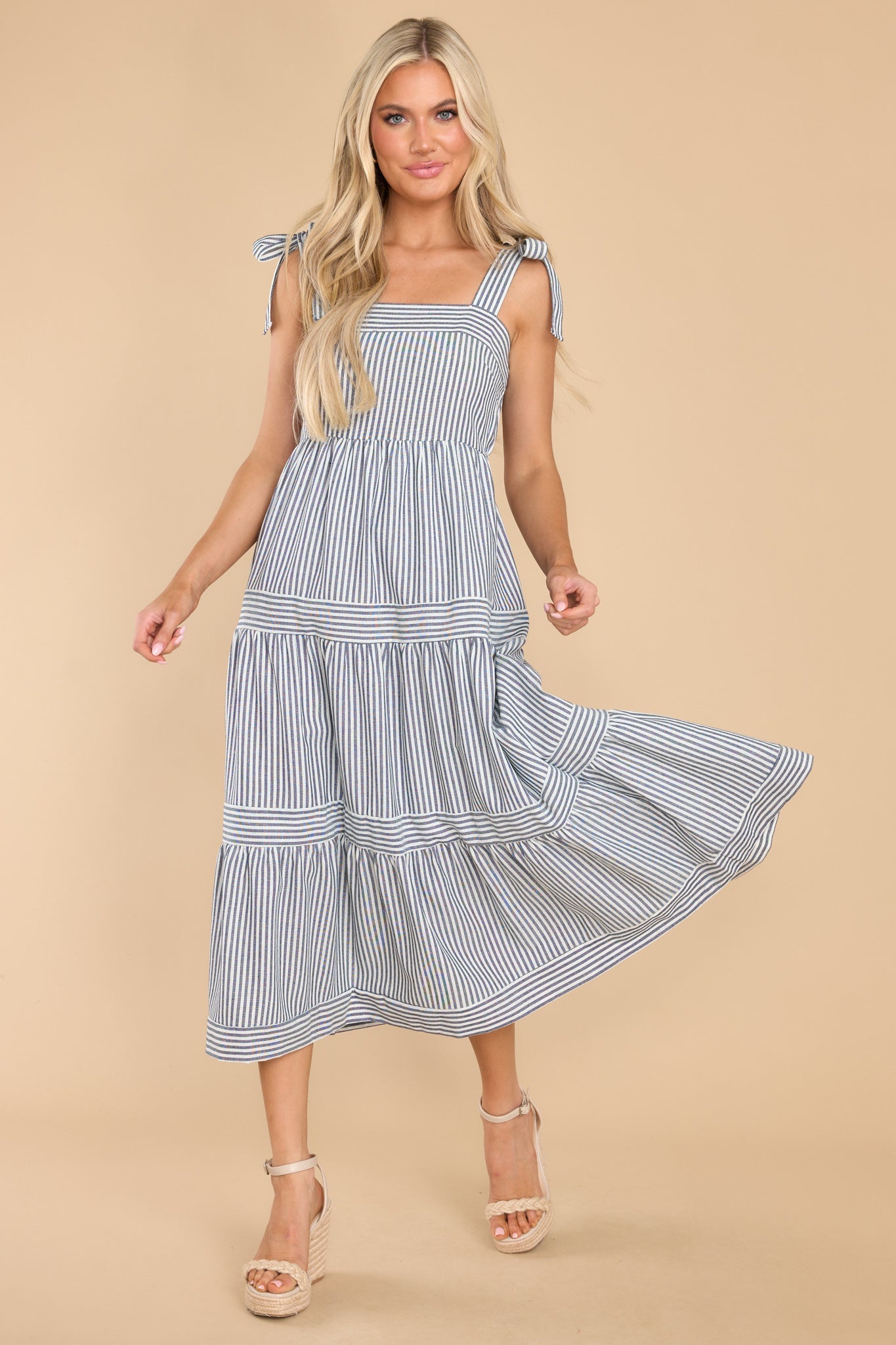 At The Orchard Navy Stripe Maxi Dress - Red Dress