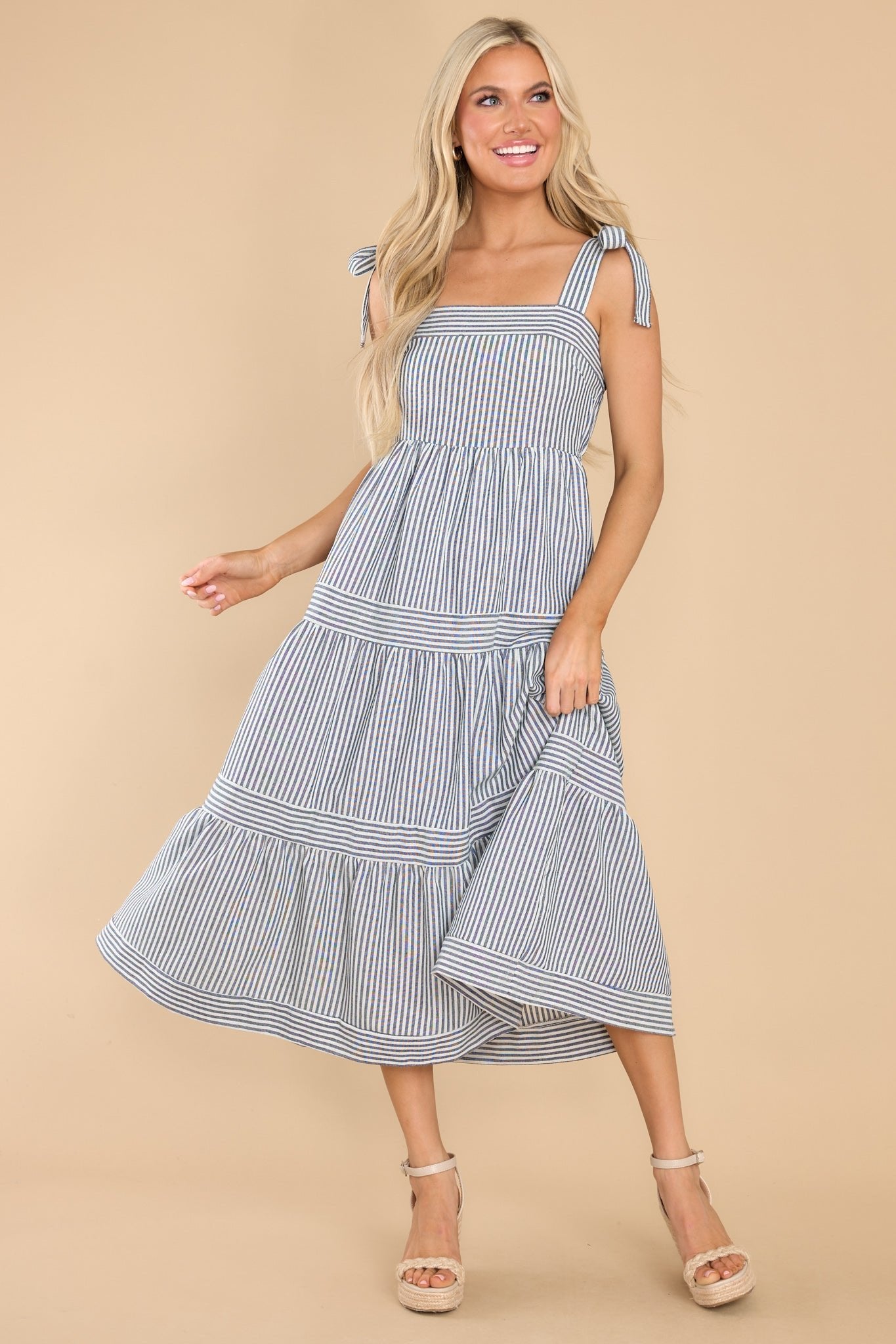 At The Orchard Navy Stripe Maxi Dress - Red Dress