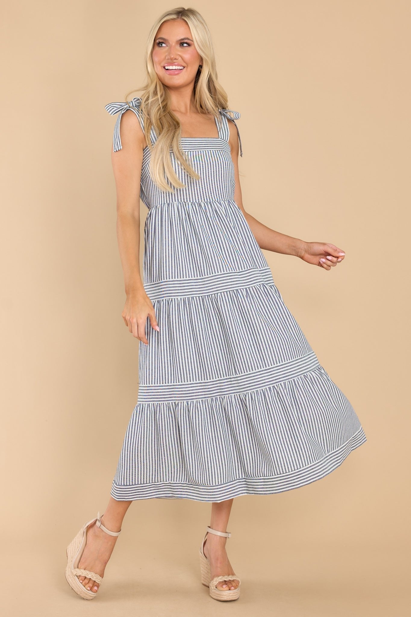 At The Orchard Navy Stripe Maxi Dress - Red Dress