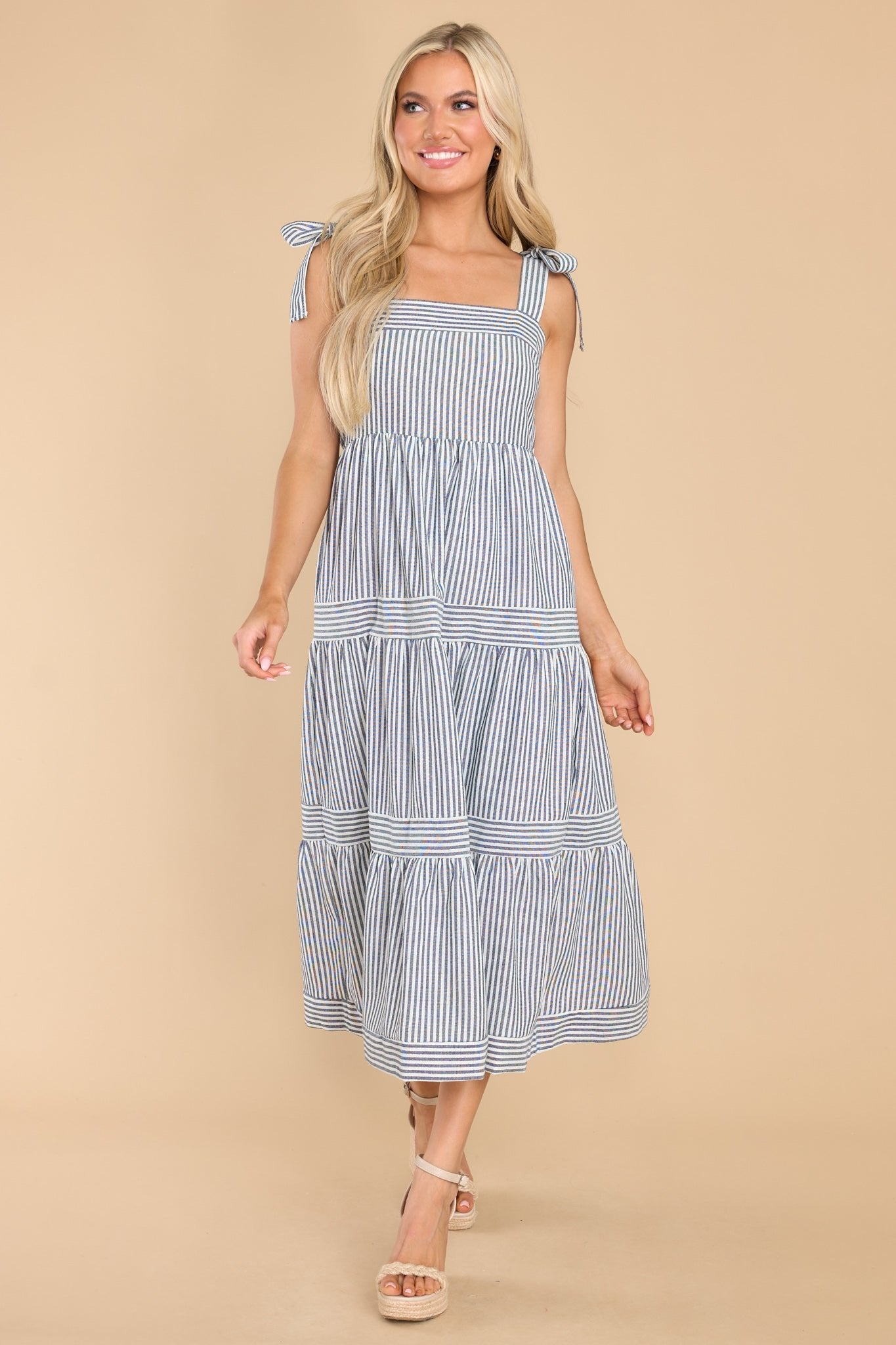 At The Orchard Navy Stripe Maxi Dress - Red Dress