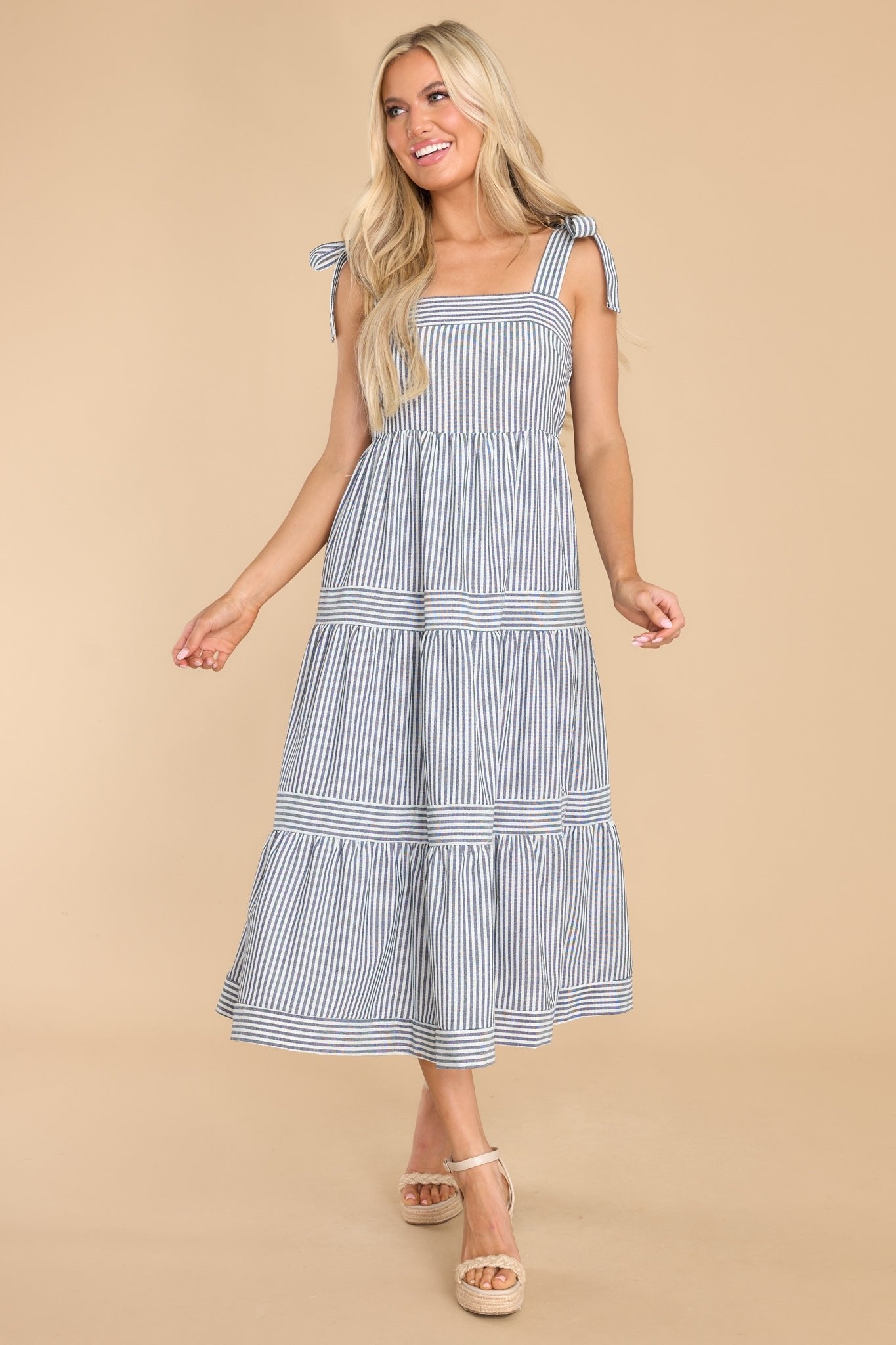 At The Orchard Navy Stripe Maxi Dress - Red Dress