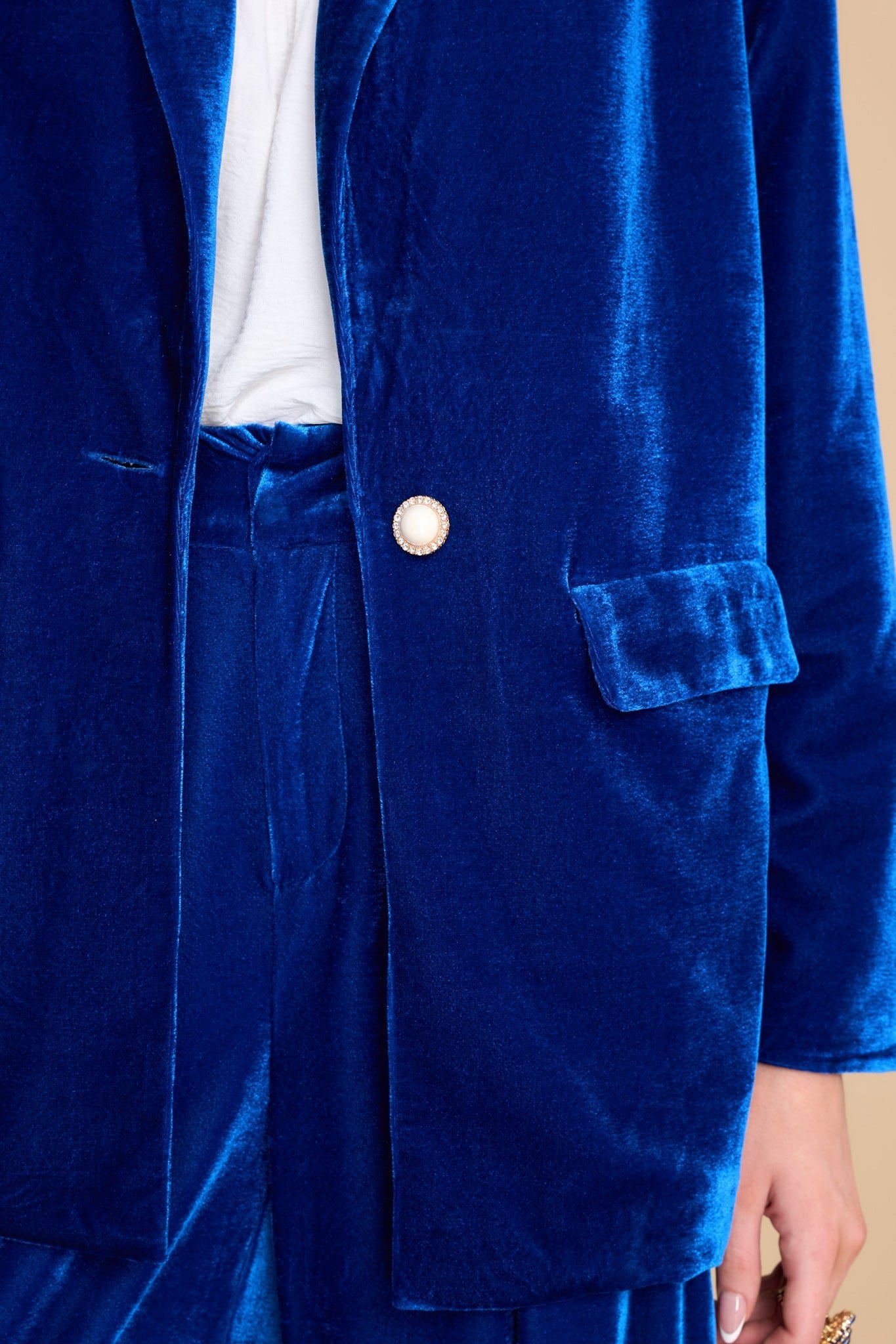 Navy Blue velvet one-button cropped Blazer