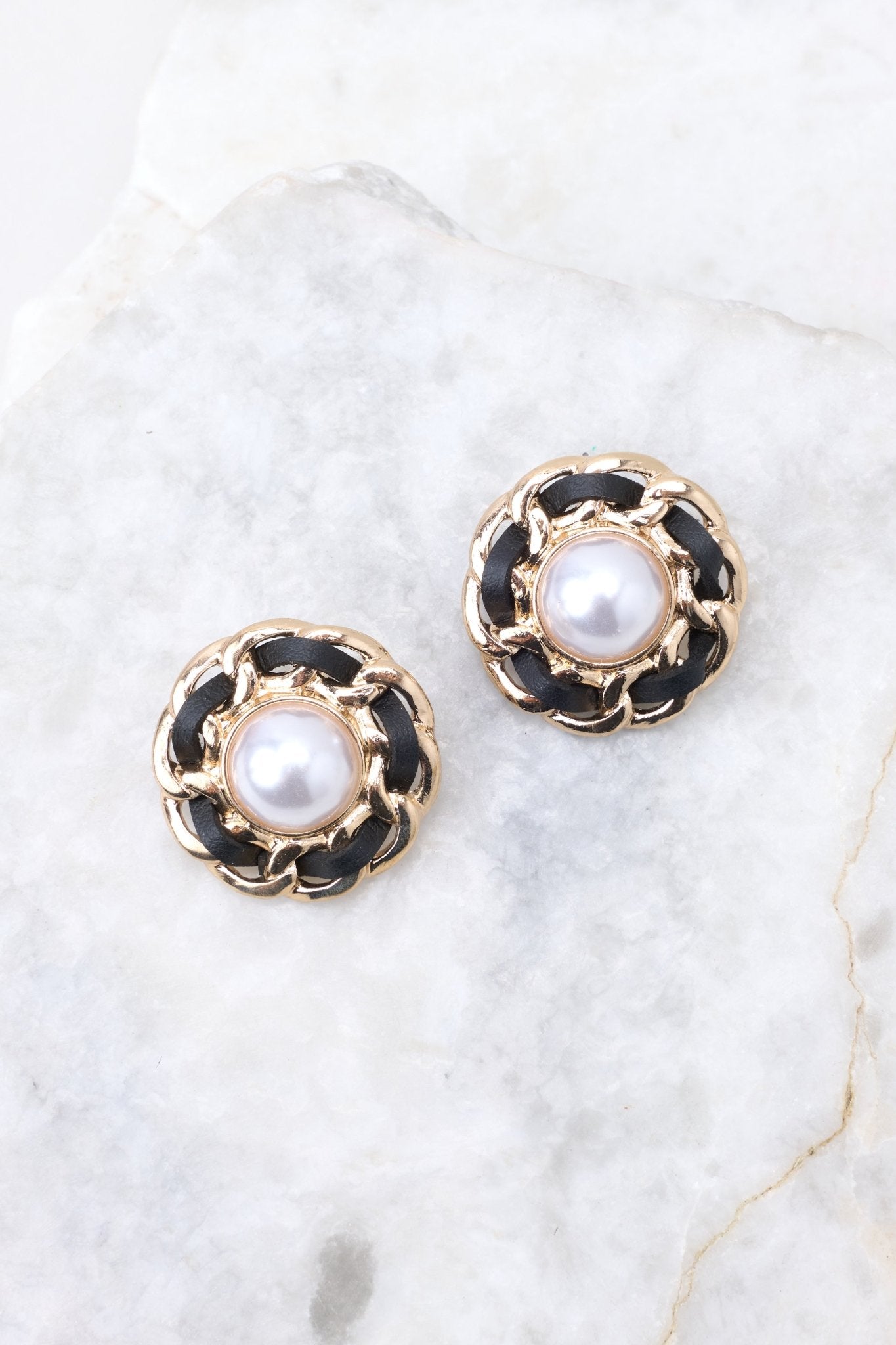 Pretty Pearl, Black, & Gold Earrings - All Jewelry | Red Dress