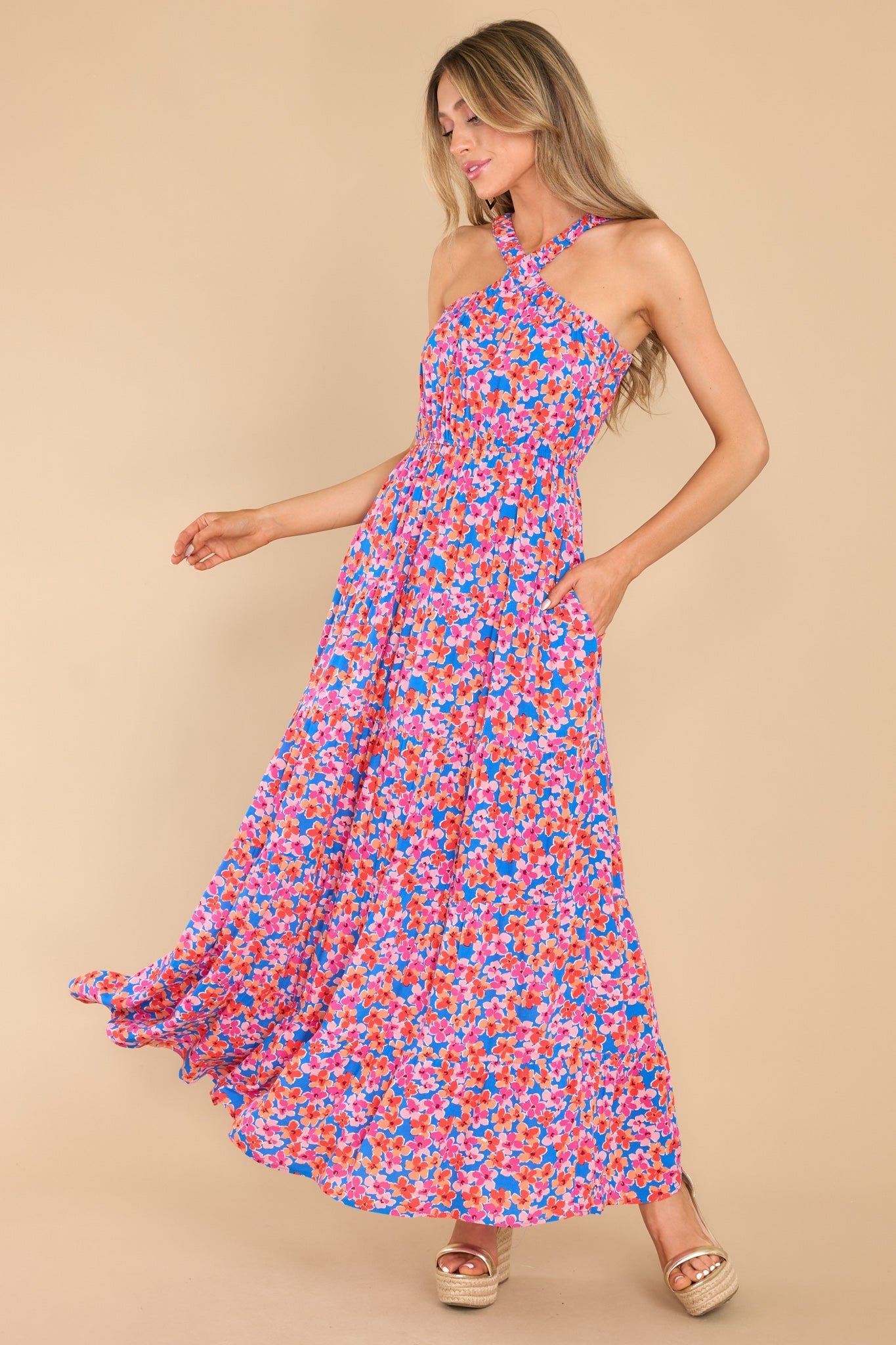 Divine Designs Blue Multi Floral Maxi Dress - Red Dress