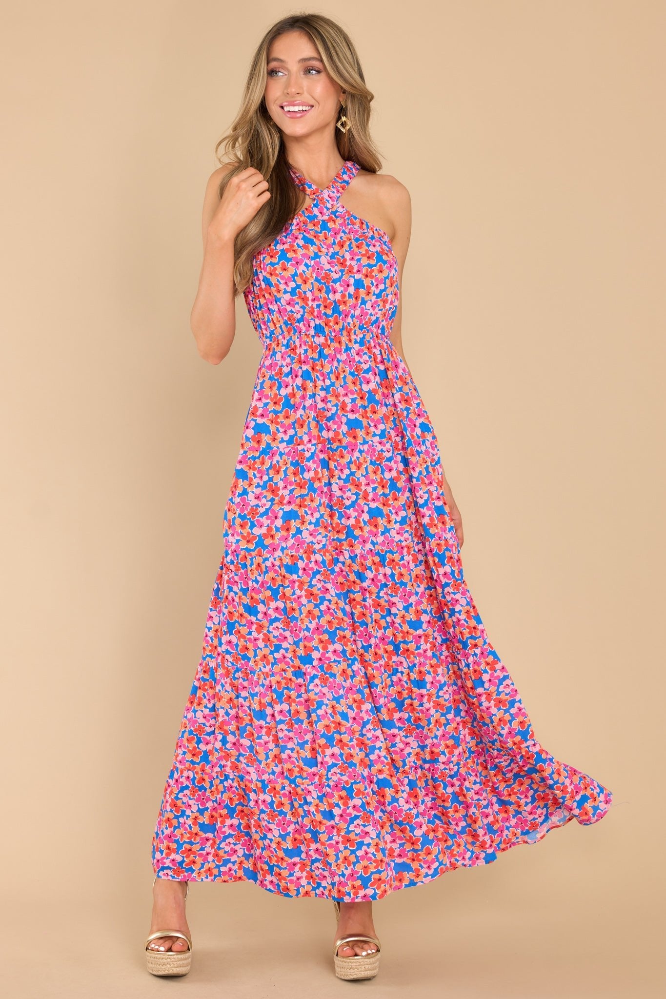 Divine Designs Blue Multi Floral Maxi Dress - Red Dress