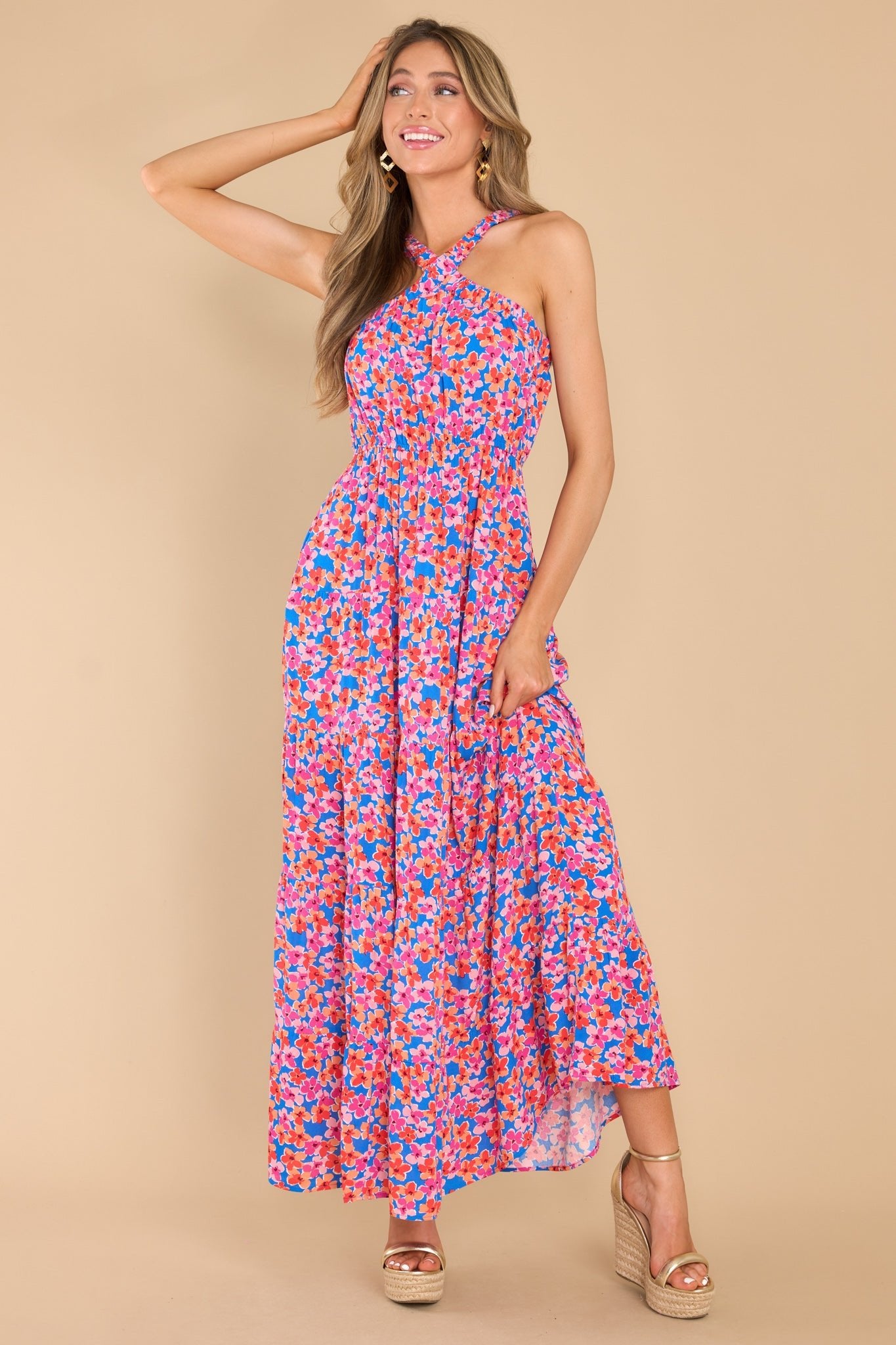 Divine Designs Blue Multi Floral Maxi Dress - Red Dress