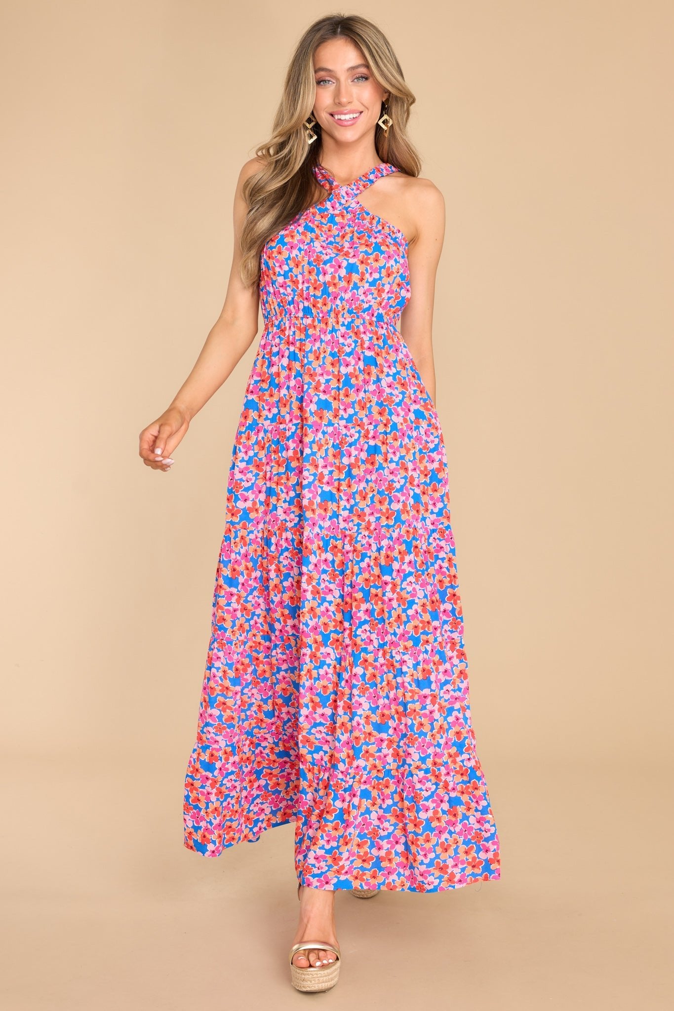 Divine Designs Blue Multi Floral Maxi Dress - Red Dress