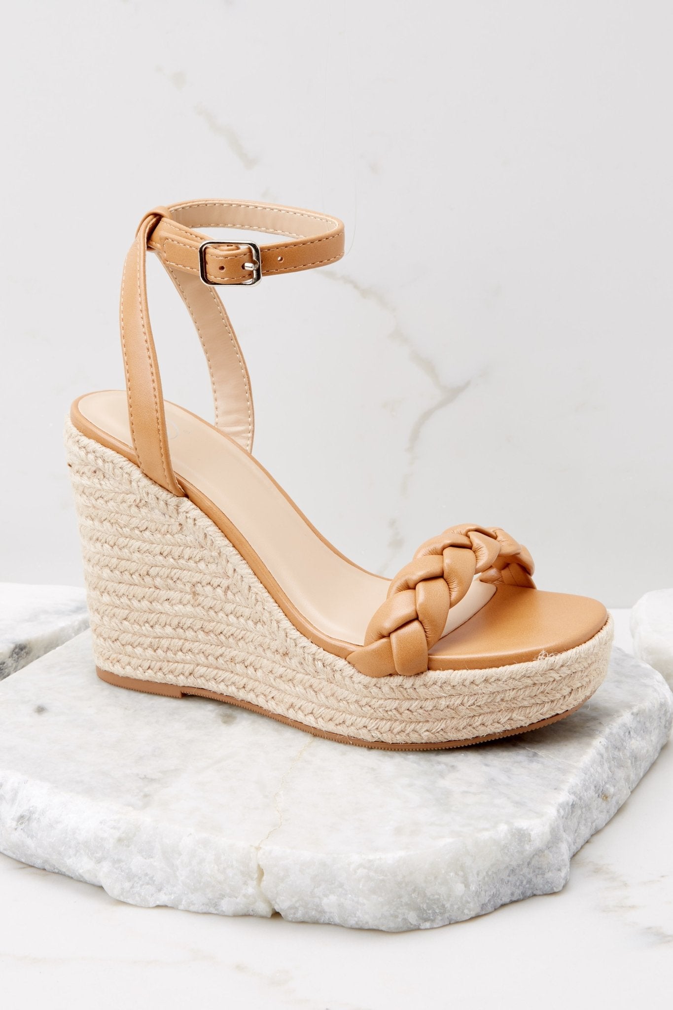 Casual Tan Wedge Sandals - All Shoes