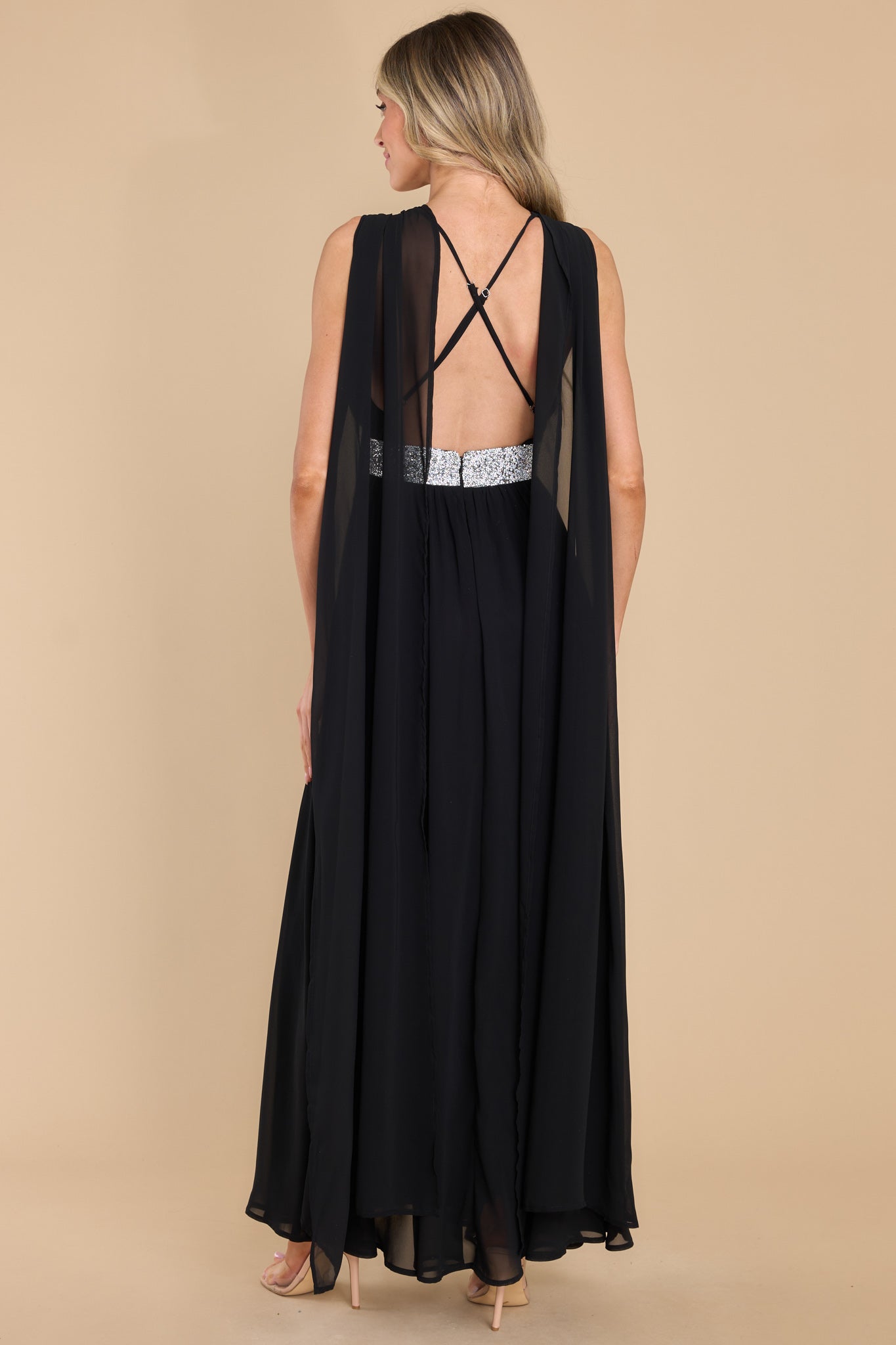 Black Halter Backless Maxi Dress With Back Straps – Free From Label