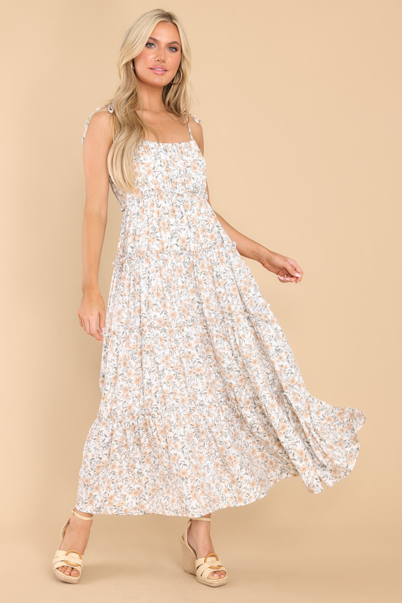 Lovely Ivory Floral Maxi Dress - Casual Dresses | Red Dress