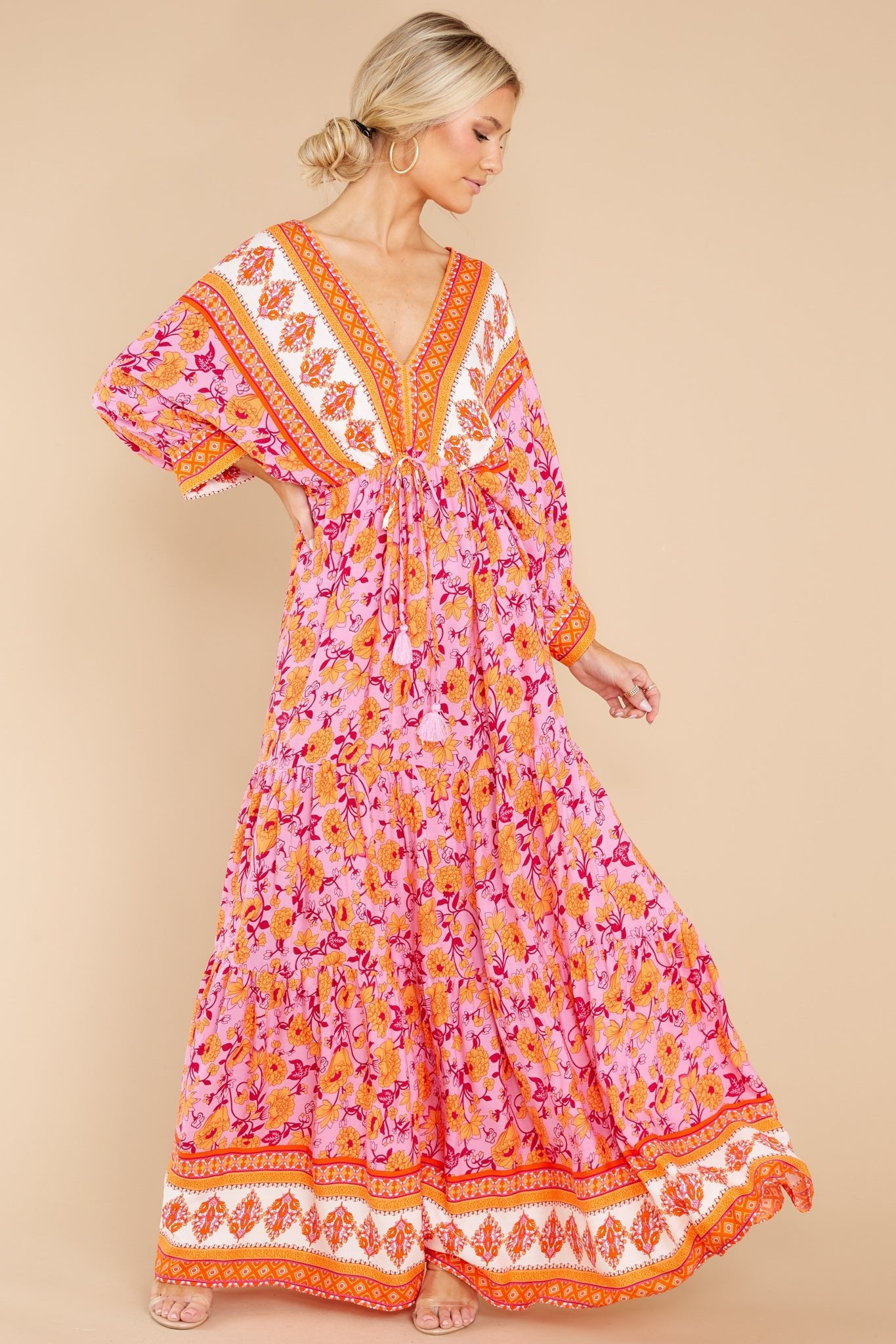 18+ Pink And Orange Maxi Dress