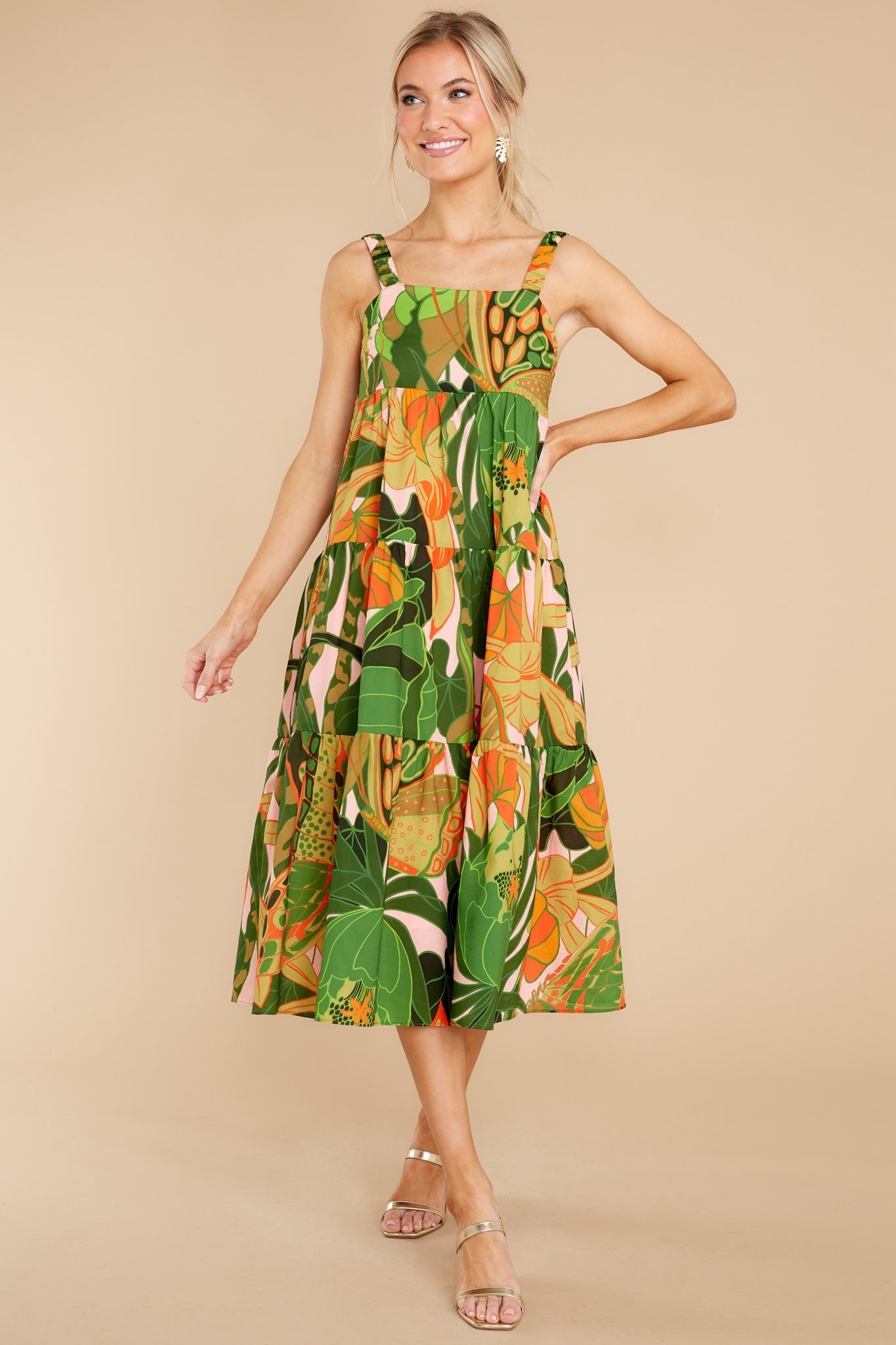 Buy Green Tencil Lux Printed Lotus Round Tiered Dress For Women by Leela By  A Online at Aza Fashions.