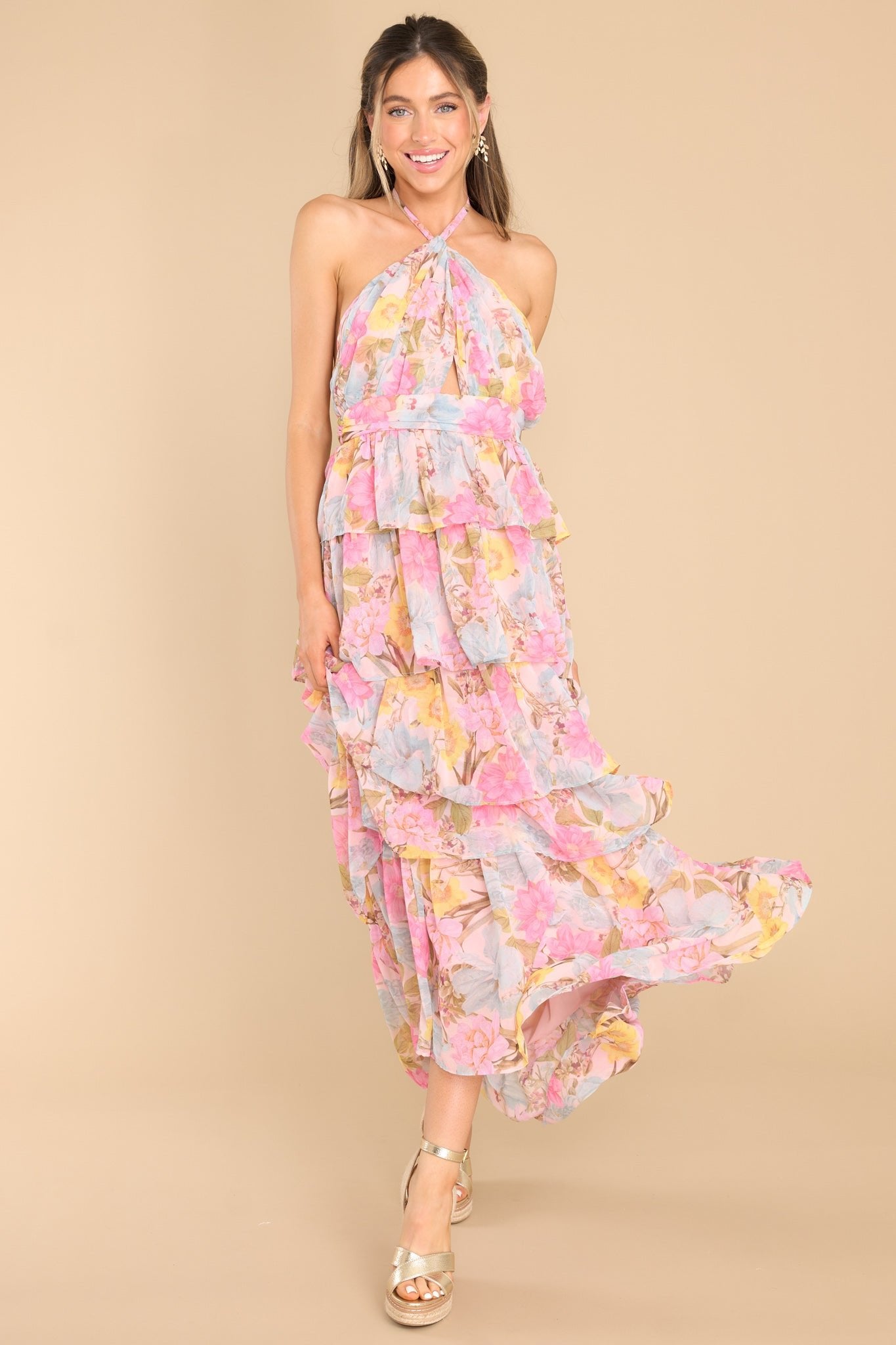 Lost In My Eyes Pink Floral Maxi Dress - Red Dress