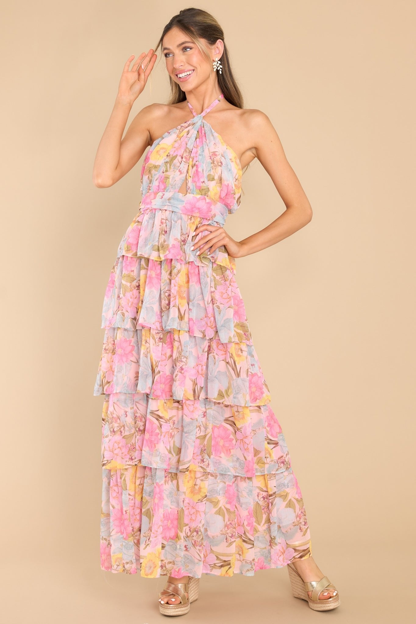 Lost In My Eyes Pink Floral Maxi Dress - Red Dress