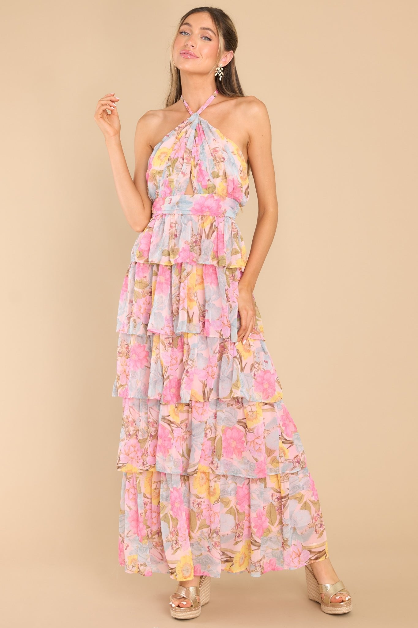 Lost In My Eyes Pink Floral Maxi Dress - Red Dress