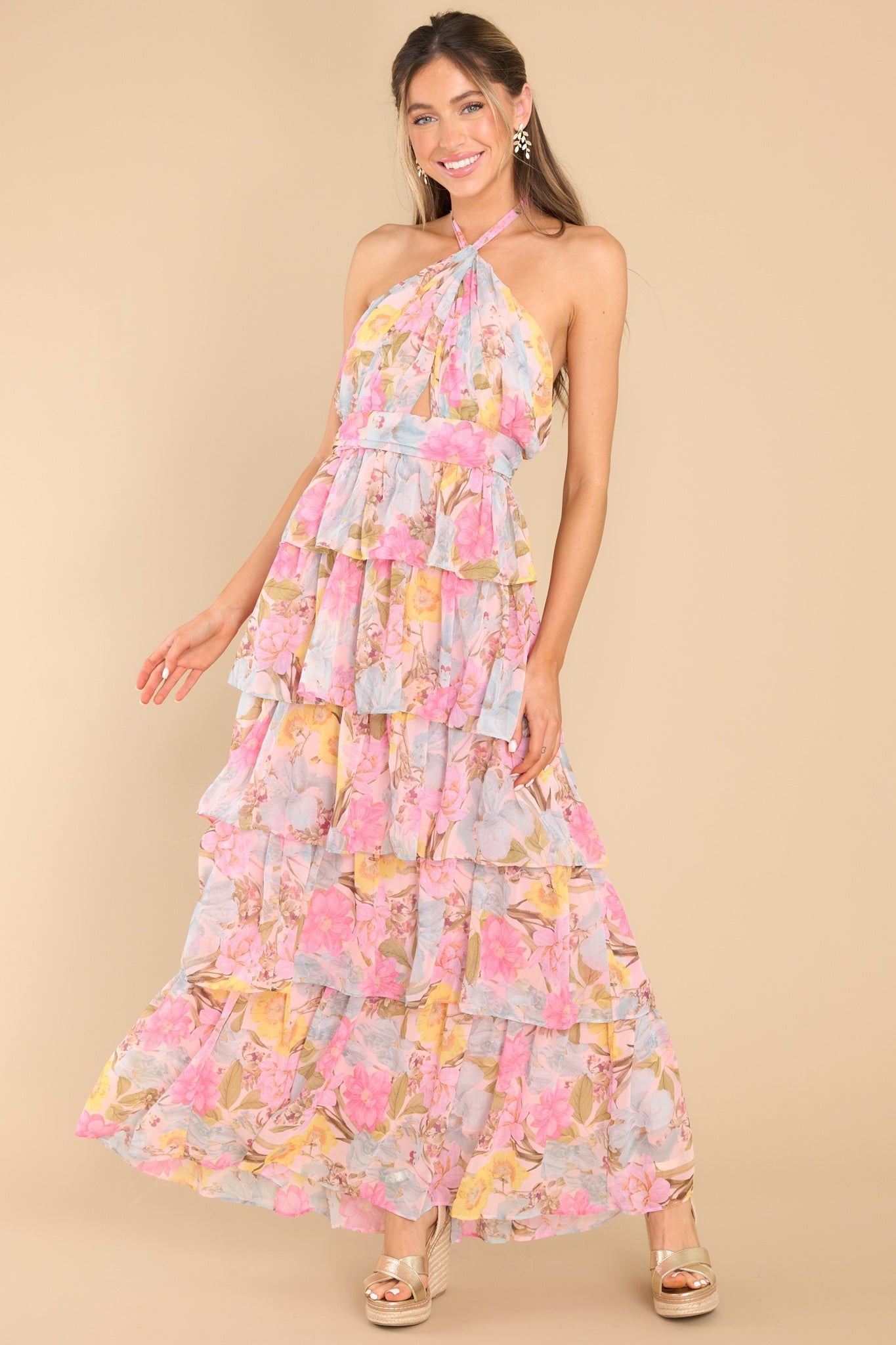 Lost In My Eyes Pink Floral Maxi Dress - Red Dress