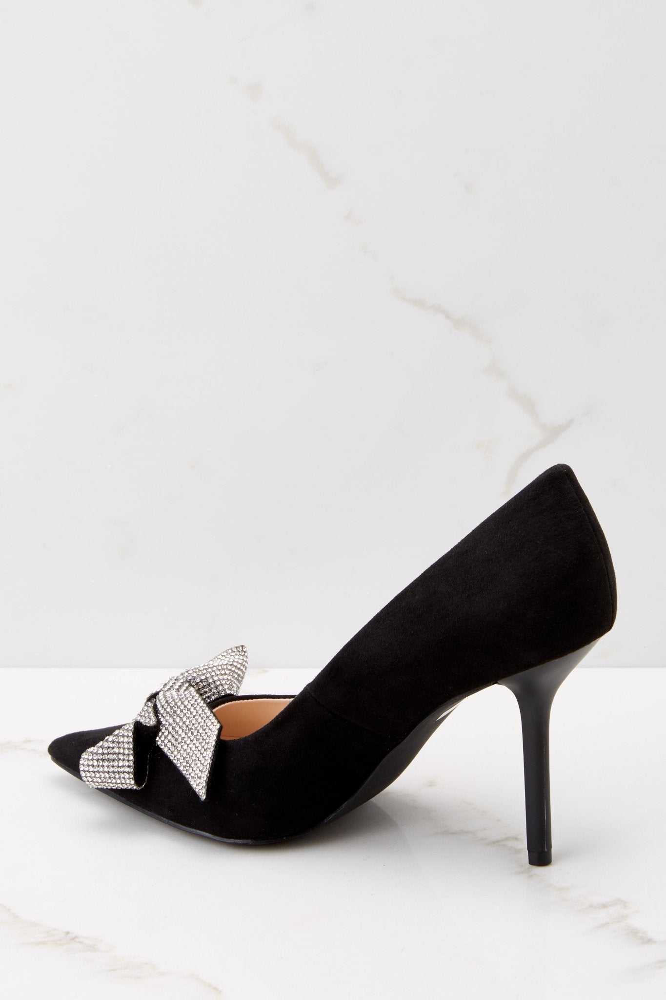 Black Crystal Ladies Peep Toe High Heels With Crystal Bow - Crystal Couture
