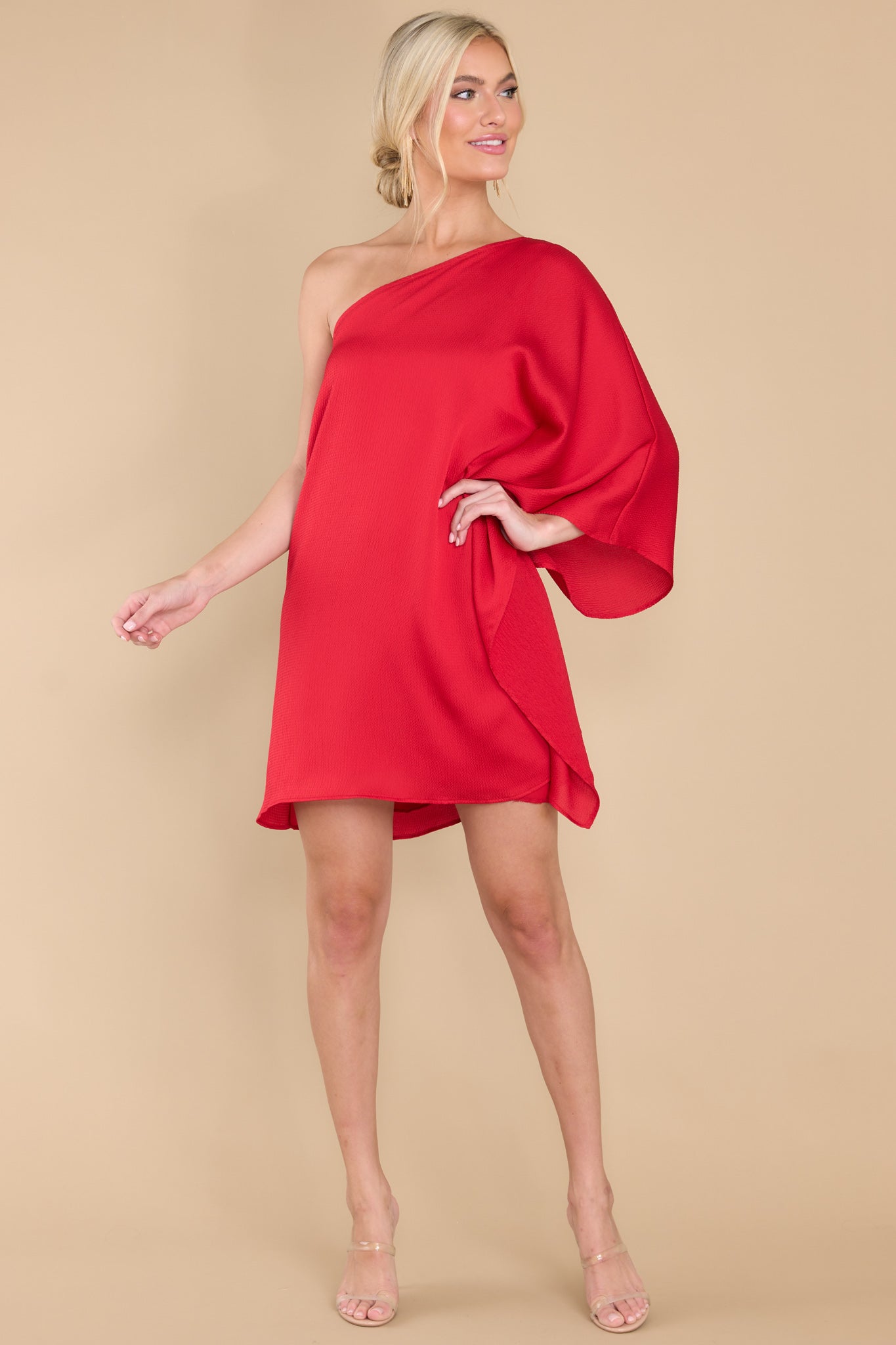 SPEECHLESS サテン ドレス 【 Satin One Shoulder Dress 】 Red-