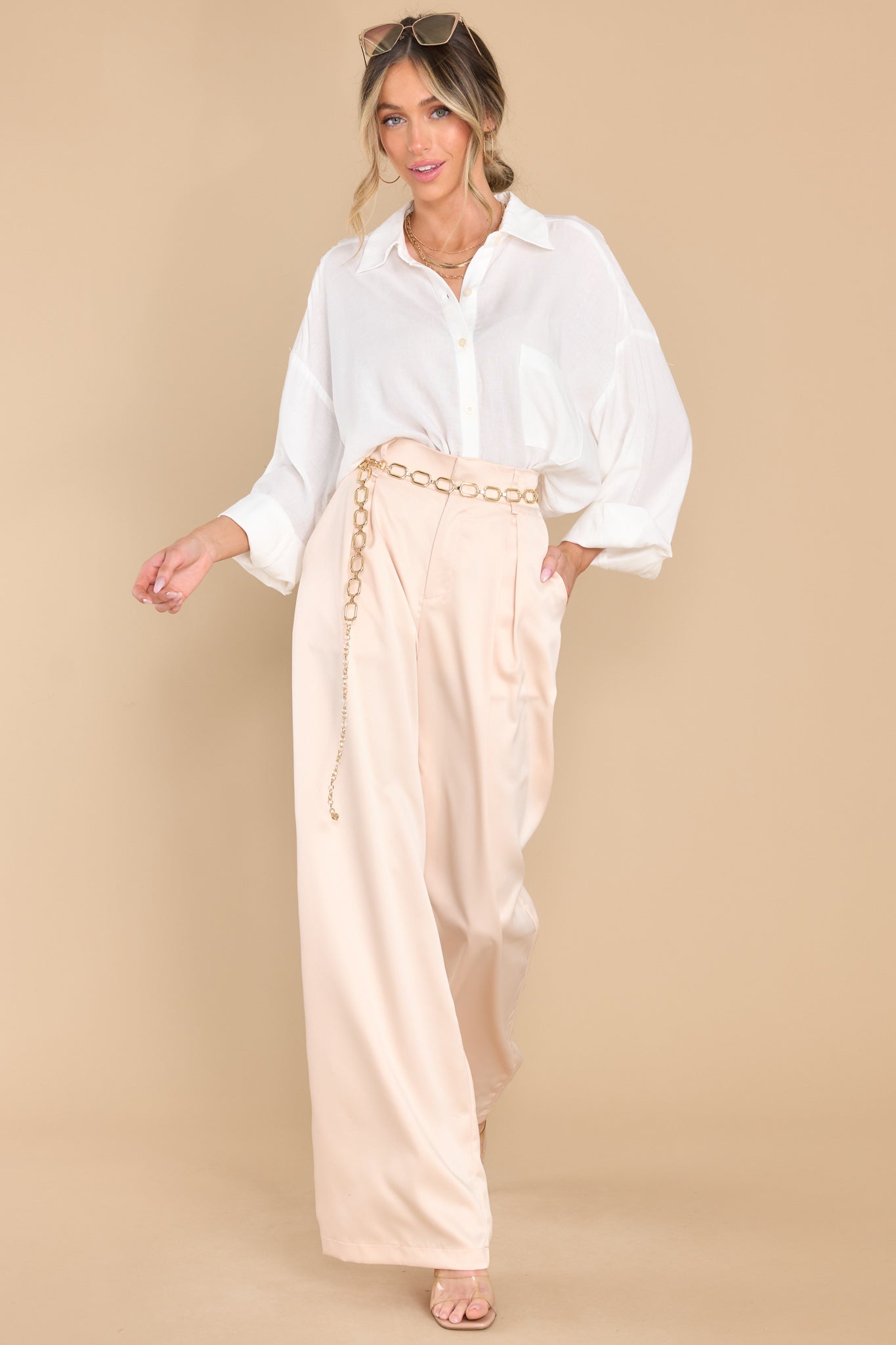 Elegant Champagne Satin Pants - All Bottoms