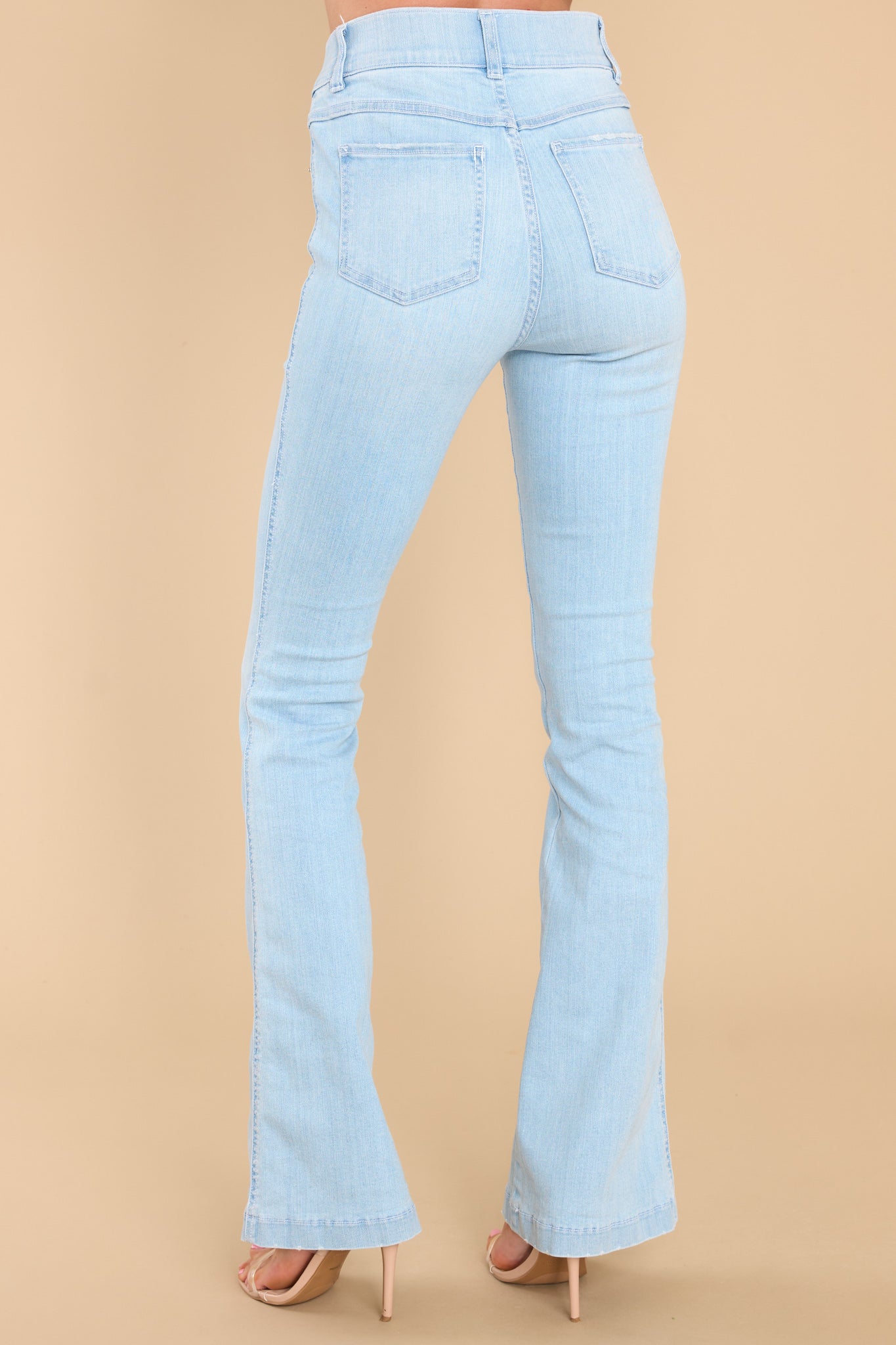 Stretch Pull On White Flare Jeans