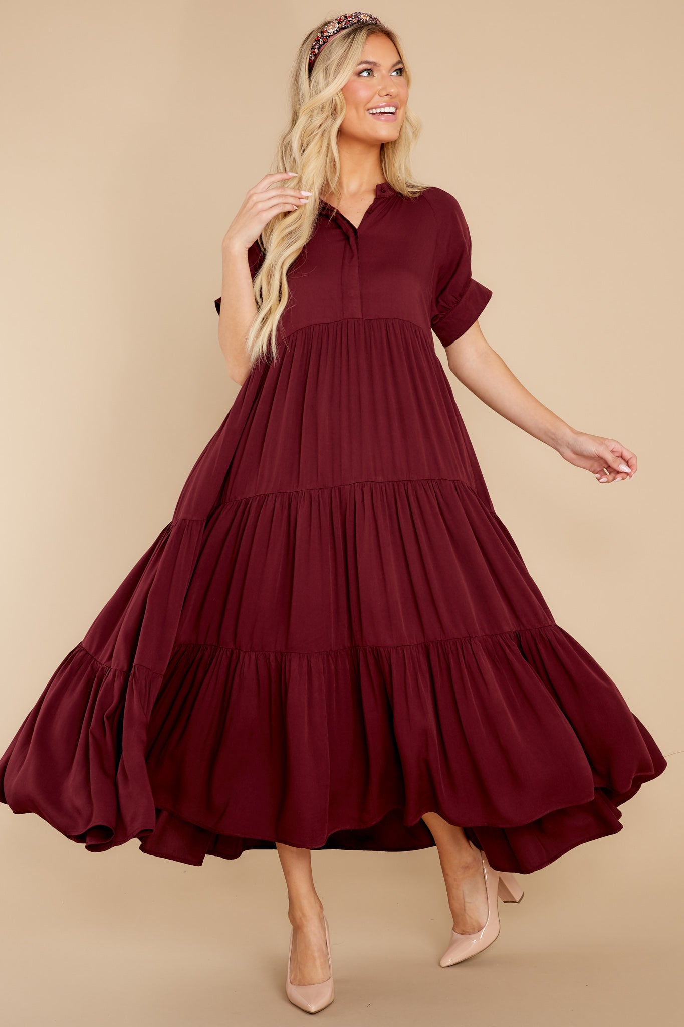 Waist Cinching Maxi Dress- Burgundy – Shape Wear Shop