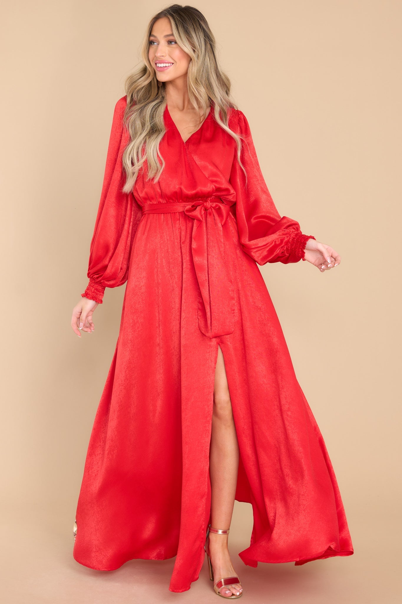 Red Full Sleeve Lace Double Bow Dress - A.T.U.N.
