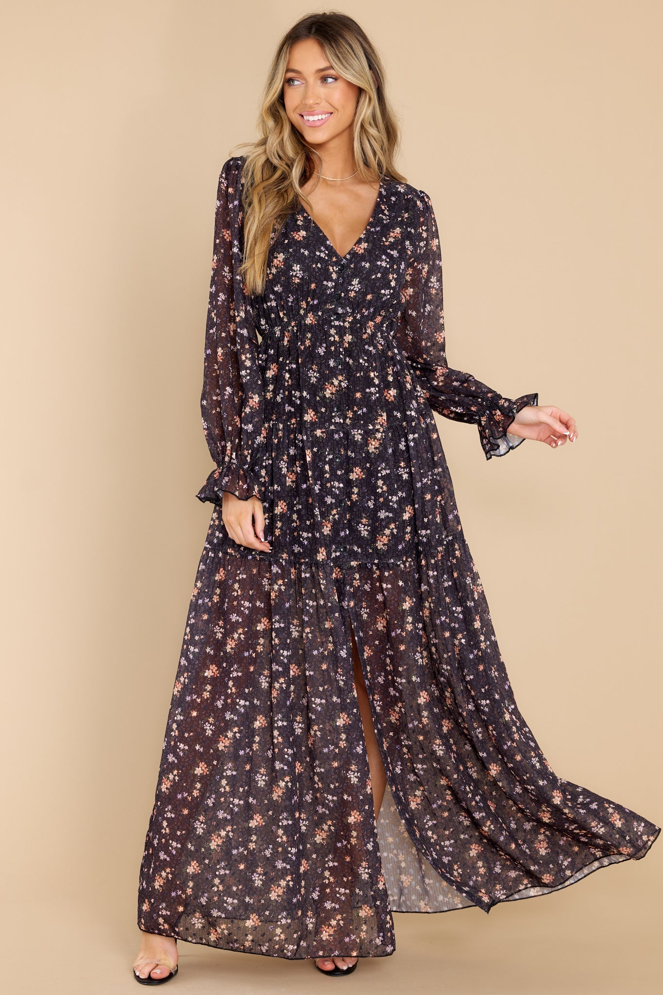 Share Your Story Black Floral Print Maxi Dress - Red Dress