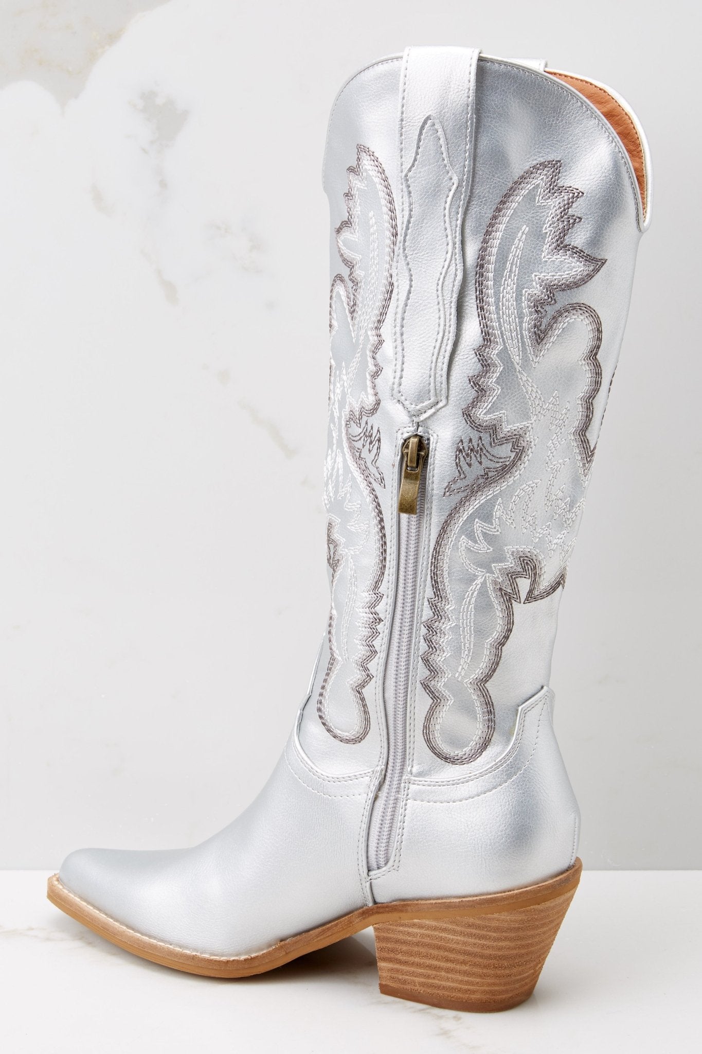 Southern Belle Silver Boots - Red Dress