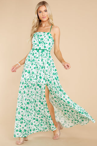 Green and White Oversized Floral Print Maxi Dress