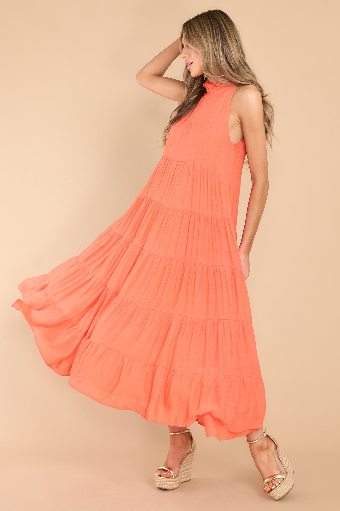 Vibrant Orange Maxi Dress Resort Dresses Red Dress 7973