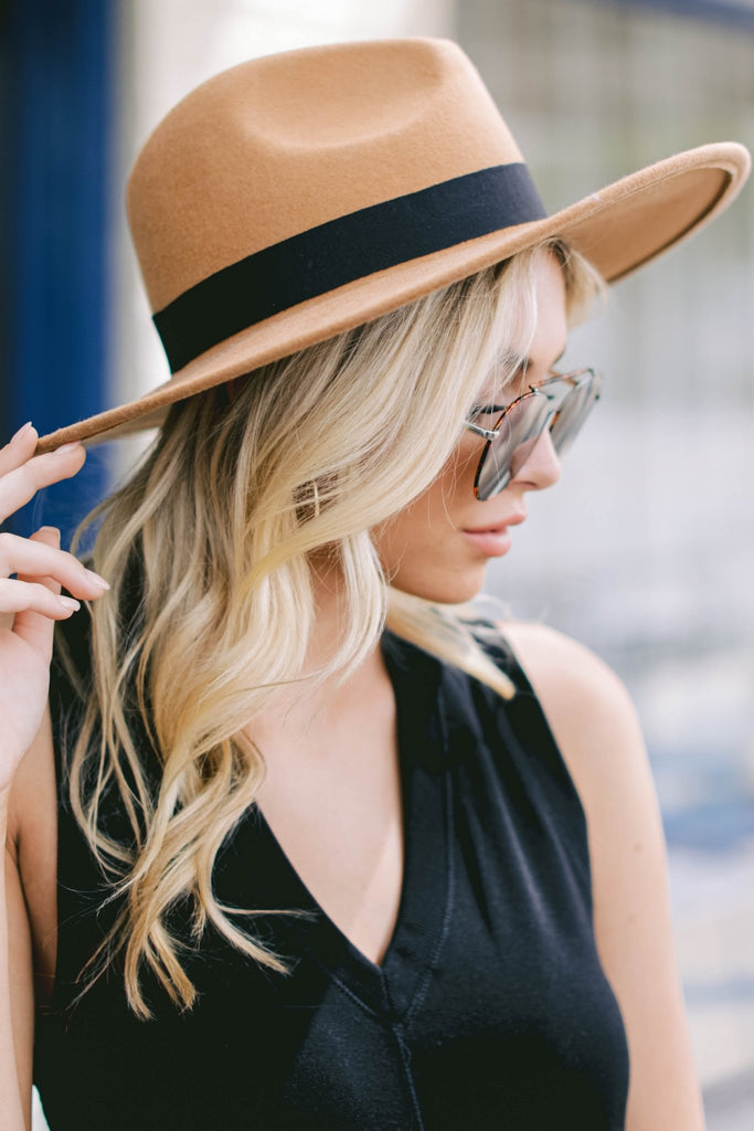 Stylish Tan Wide Brimmed Hat - Fall Favorites | Red Dress