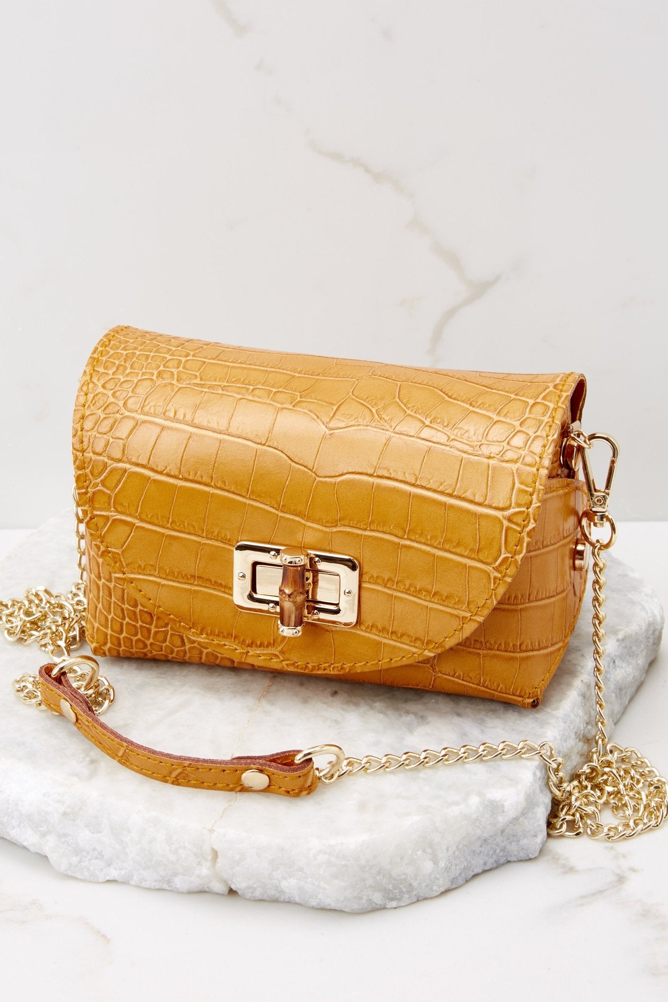 Yellow Croc-Effect Leather Handbags Lock Satchel Handbags