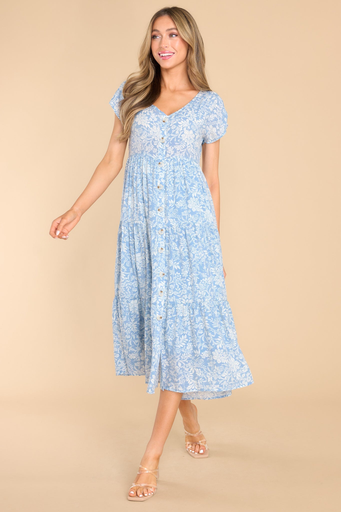 Try It Again Blue Floral Midi Dress - Red Dress