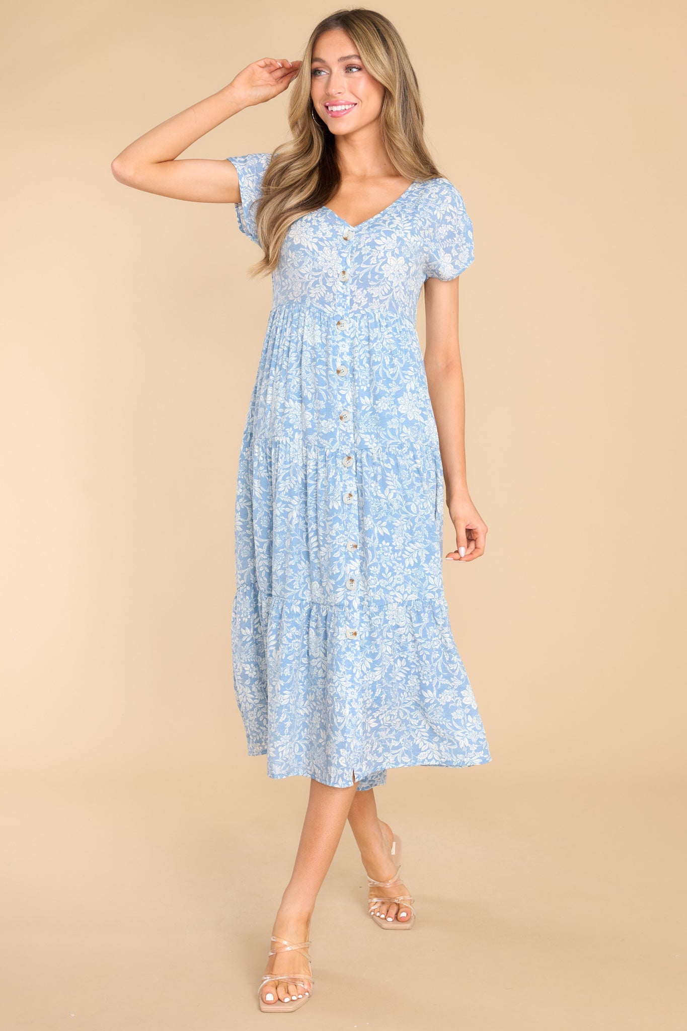 Try It Again Blue Floral Midi Dress - Red Dress