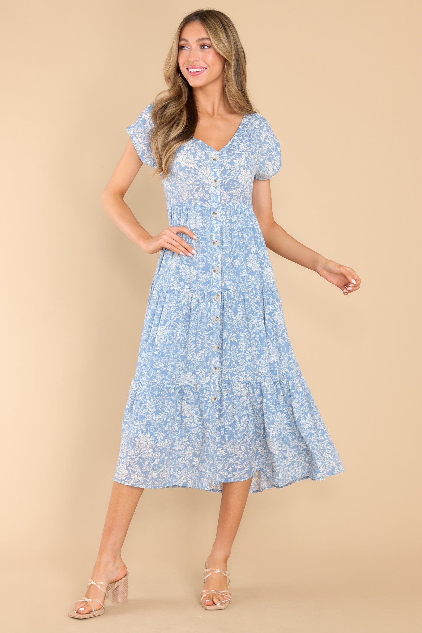 Playful Blue Floral Midi Dress - Casual Dresses | Red Dress