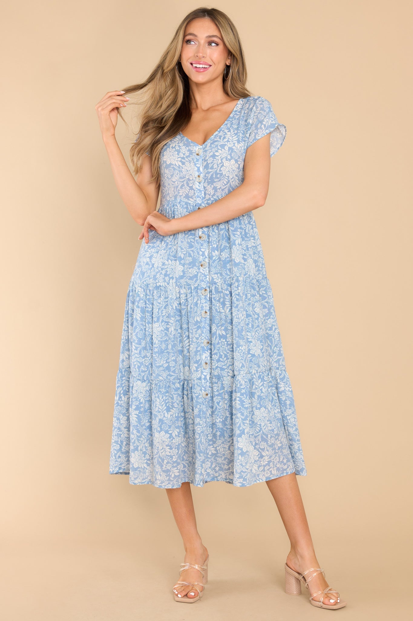 Try It Again Blue Floral Midi Dress - Red Dress