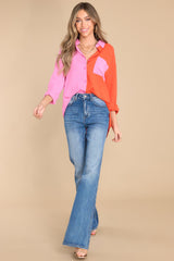 Opposites Attract Color Block Dolman Top- Red/Pink