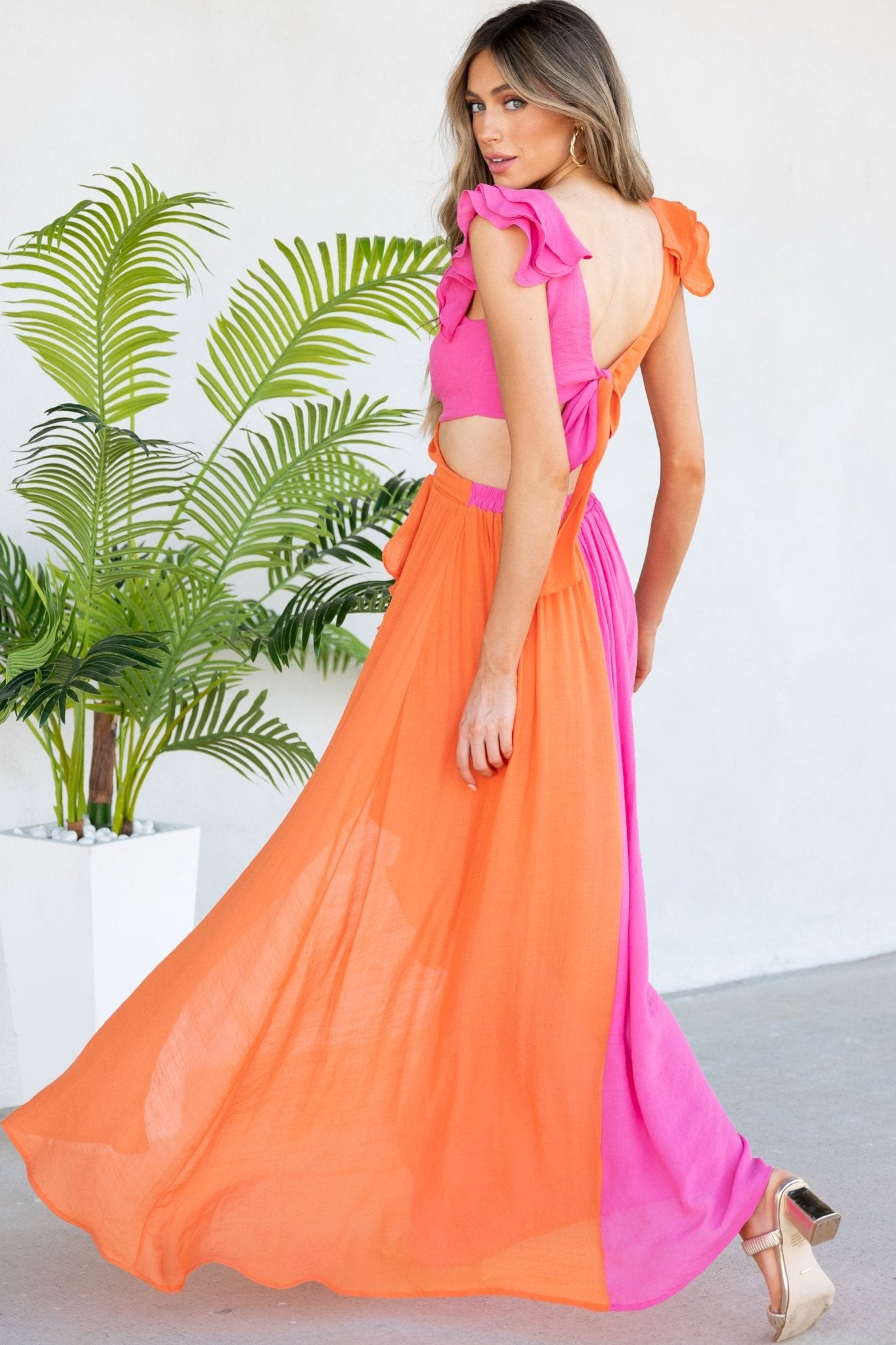 orange pink color dress